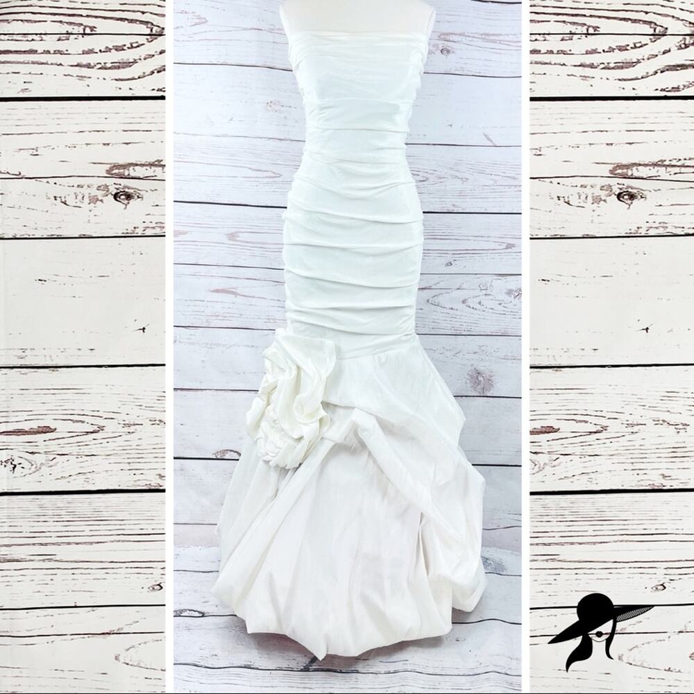 Cindy strapless wedding gown mermaid ruched flower